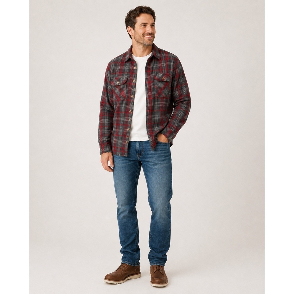Stio Flannel Shacket‎ Shirt Jacket XL Red Plaid Organic Cotton Gorpcore Pockets